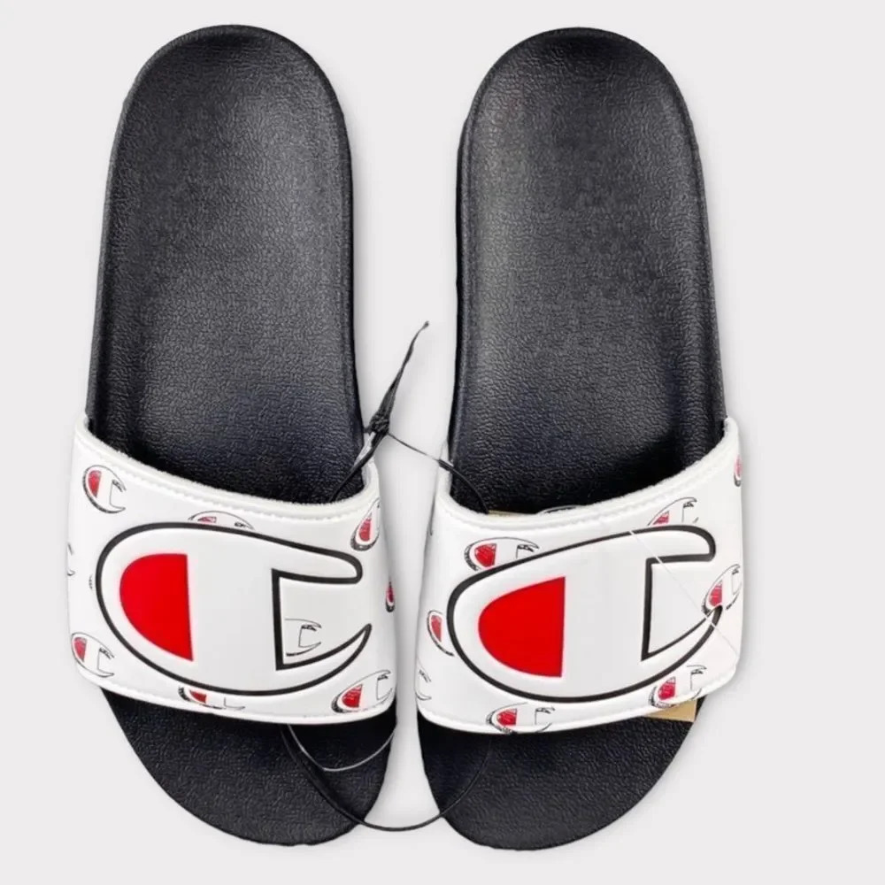 New champion slide Sandals‎ Slipper Mens 12 M IPO Repeat "C" WHITE BLACK Slip On